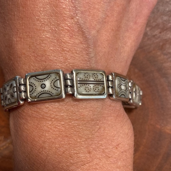 BRIGHTON vintage square link silver and black and white tile bracelet‎ - Picture 5 of 6